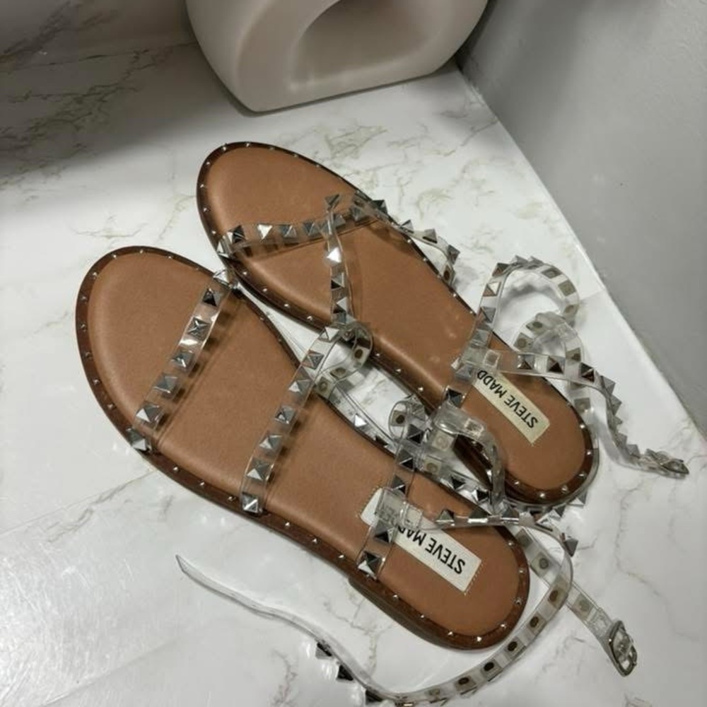 Steve Madden Clear Studded Sandals with Brown Footbed